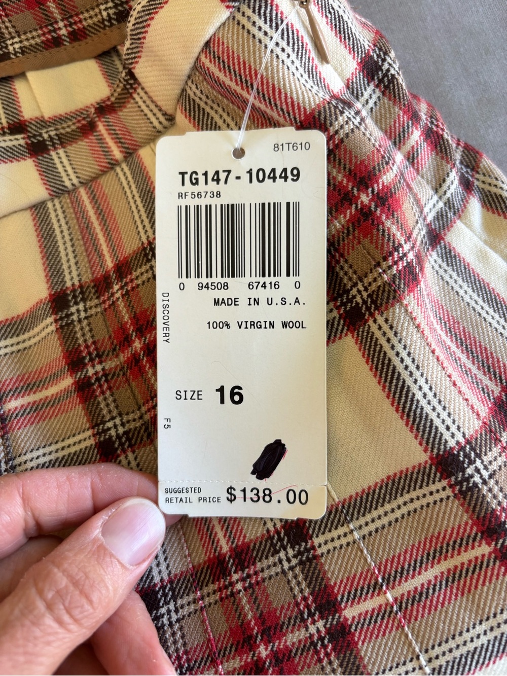 Vintage Pendelton 100% Wool Pleated Midi Skirt Cream Red Tartan Plaid 16 - Picture 5 of 8